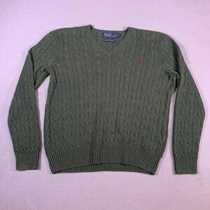 VTG Ralph Lauren Polo Sweater Mens XL Green 100% Tussah Silk Preppy Casual‎ U36